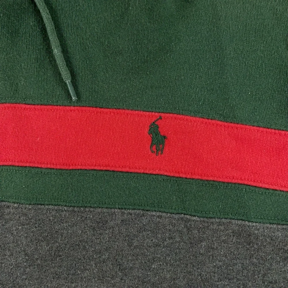 Vintage 90s Polo‎ Ralph Lauren Striped Hoodie Sweatshirt Green Red Mens Size XL